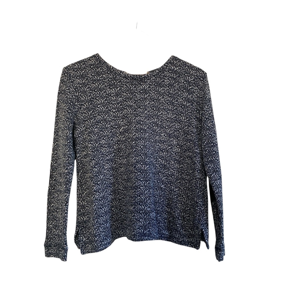 ZARA Trafaluc Blue White Knit Sweater Elbow Patch Long Sleeve Womens Small